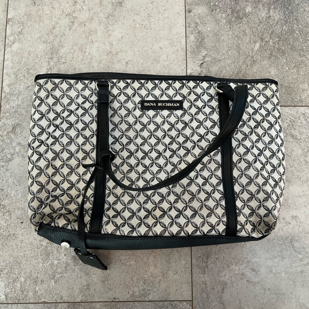 Dana Buchman‎ Cotton Blend White and Black Shoulder Purse